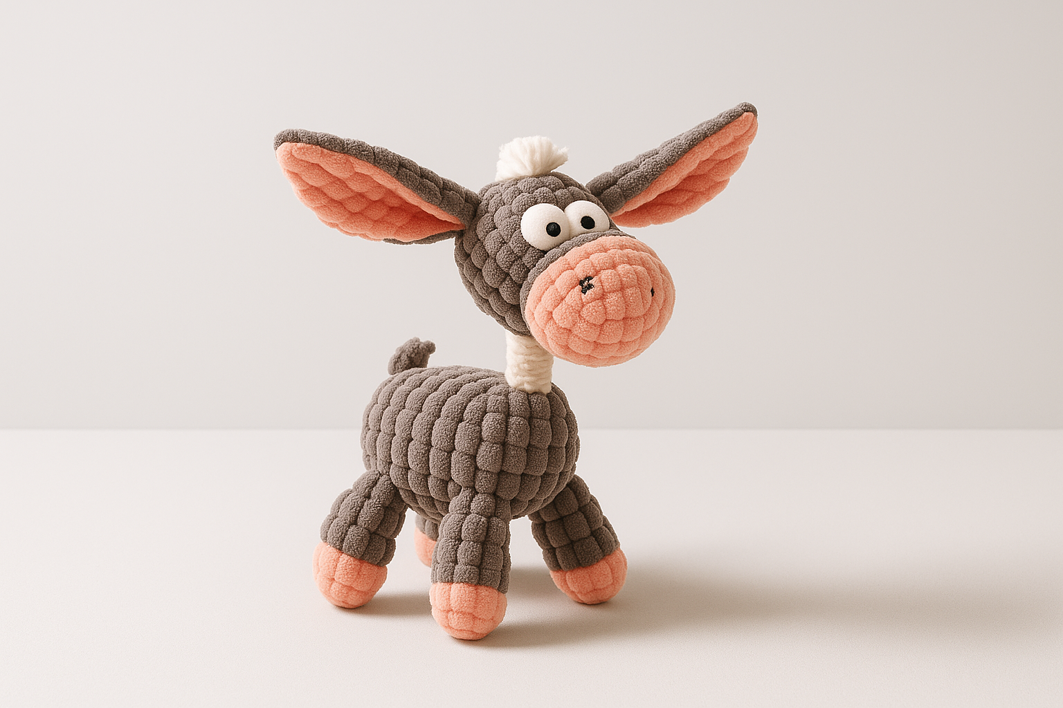 Brinquedo de crochê de burrinho com sombras