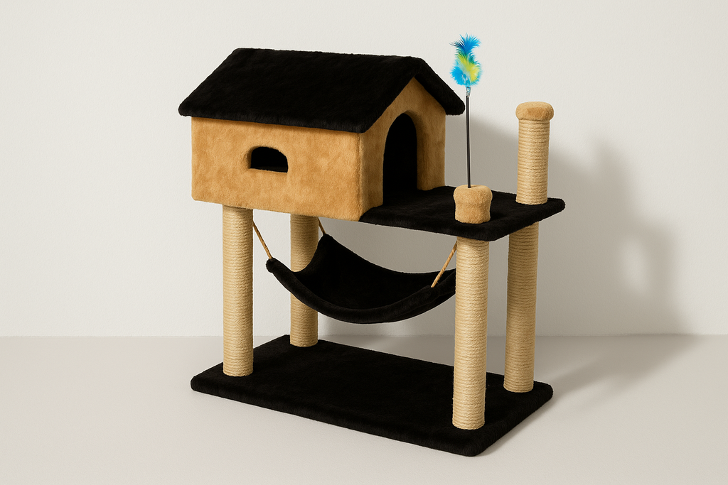 Casinha para gatos aveludada com sombra e fundo branco