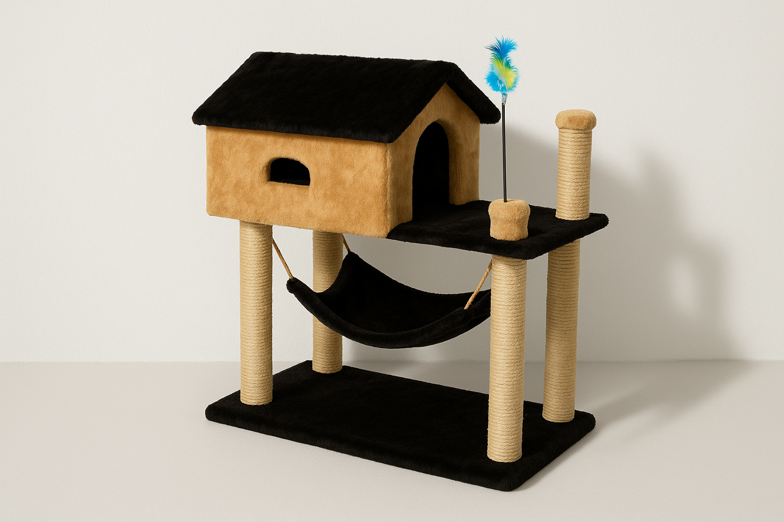 Casinha para gatos aveludada com sombra e fundo branco