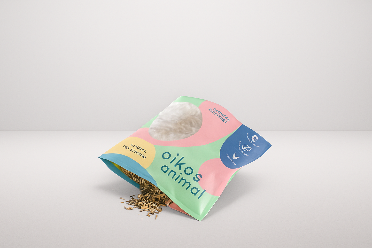 Sachê aberto de produto OIKOS animal com sombra